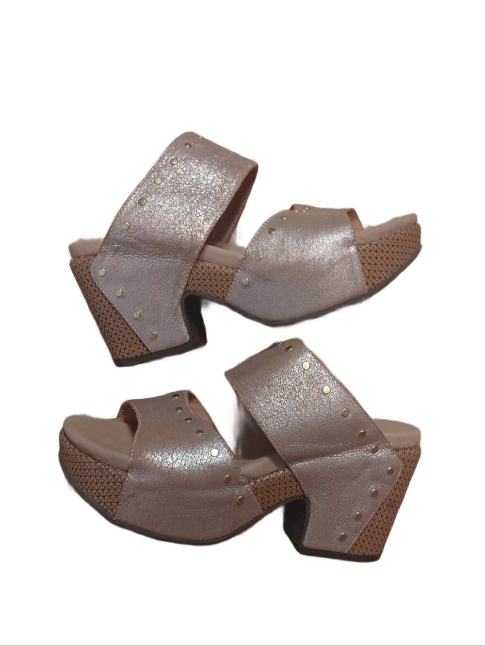 Naked Feet Metallic Rose Platform Slide Mules Women's Size 7 Sandals